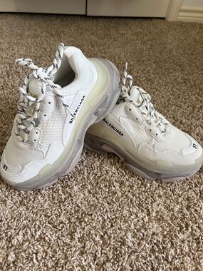 Balenciaga White and Translucent Triple S Style Sneakers